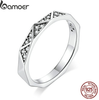 bamoer Sterling Silver 925 Geometric Minimalist Finger Rings for Women Korean Style Fine Jewelry Accessories Anillo SCR654