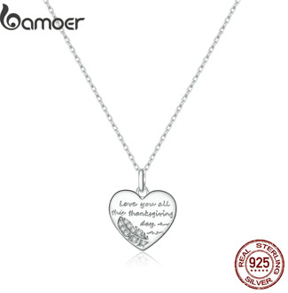 bamoer Sterling Silver 925 Love Letter Plated platinum Pendant Necklace for Women Chain Necklaces Plated platinum Jewelry BSN196