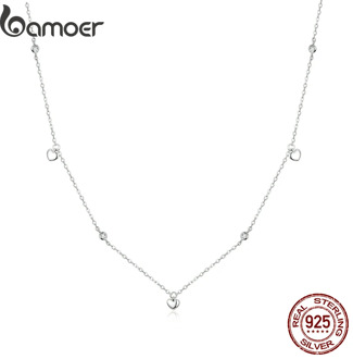 bamoer Sterling Silver 925 Pendant Necklace for Women Chain Plated platinum CZ Simple Heart-shaped Necklace Jewelry GAN417