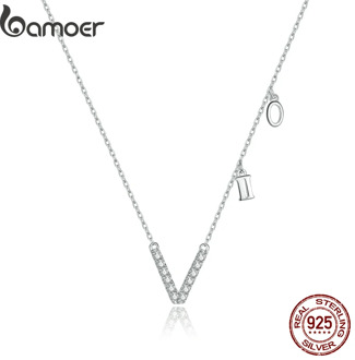 bamoer Sterling Silver 925 Roman Numerals Pendant Plated platinum CZ Necklace for Women Chain Necklaces Jewelry BSN191