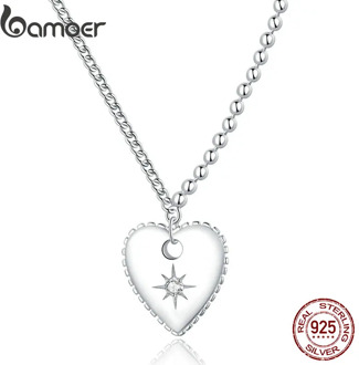 bamoer Sterling Silver 925 Shining Love Pendant Necklace for Women Chain Necklaces Plated platinum Jewelry BSN206