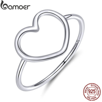 bamoer Sterling Silver 925 Simple Minimalist Heart Finger Rings for Women Wedding Engagement Statement Jewelry SCR641