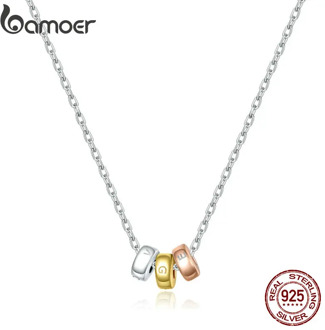 bamoer Sterling Silver 925 Three-color Ring Necklace Pendant Necklace for Women Chain Necklaces Plated platinum Jewelry BSN205