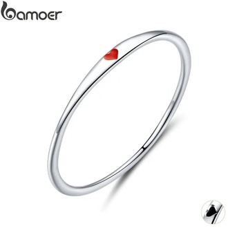bamoer Sterling Silver 925 Tiny Red Enamel Heart Finger Rings for Women Circle Slim Fashion Jewelry Bijoux 2019 New SCR620