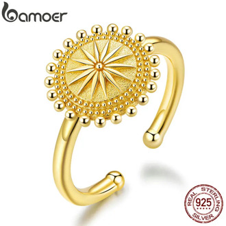 bamoer Sun Compass Finger Rings Gold Color Adjustable Ring 925 Sterling Silver Fashion Jewelry Size for 6 7 8 9 Bijoux SCR580