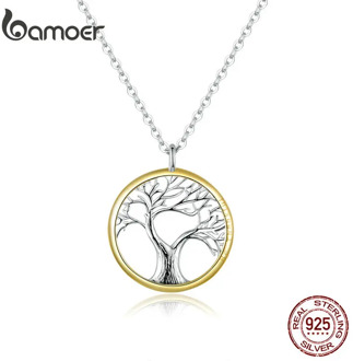 bamoer Tree of Life Pendant Necklace for Women Sterling Silver 925 Family Chain Necklaces Luxury Bijoux Collar Gifts SCN367