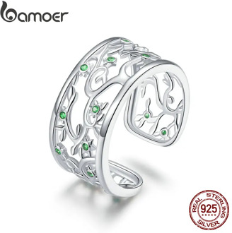bamoer Tree of Life Wide Finger Rings for Women 925 Sterling Silver Free Size Adjustable Ring Band New Design Bague BSR125