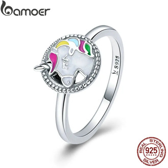 BAMOER Trendy 925 Sterling Silver Colorful Animal Finger Rings for Women Fashion Wedding Engagement Ring Jewelry S925 SCR388