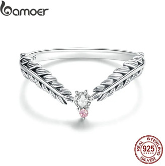 bamoer V Shape Vines Finger Rings for Women 925 Sterling Silver Retro Engagement Wedding Jewelry Fashion Accessories BSR150