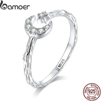 bamoer Vintage 925 Sterling Silver Moon and Star Open Adjustable Finger Rings for Women Retro Stylish Jewelry New SCR638
