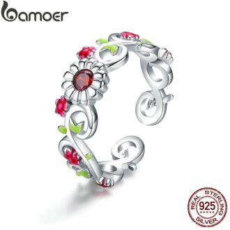 Bamoer Vintage 925 Sterling Zilver Bloeiende Tak Bloem Bladeren Verstelbare Vinger Ringen Vrouwen Sterling Zilveren Sieraden BSR023