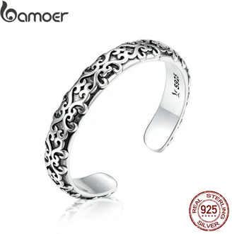 bamoer Vintage European Pattern Adjustable Finger Rings for Women and Men 925 Sterling Silver Punk Style Jewelry SCR657