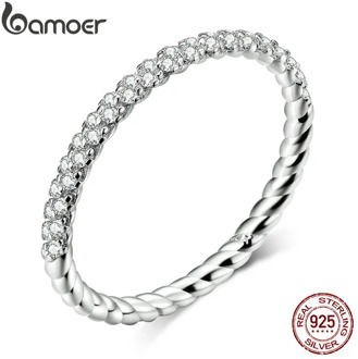 bamoer Wedding Engagement Jewelry Clear CZ 925 Sterling Silver Finger Rings for Women High Quality 2019 Luxury Anel SCR624