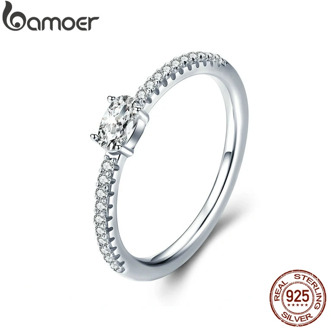 BAMOER Wedding Ring Sterling Silver 925 Clear Cubic Zirconia Engagement Rings for Women Promise Statement Jewelry SCR524