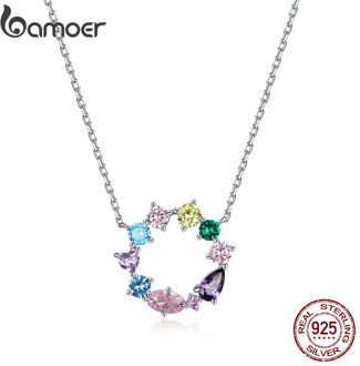 bamoer Wreath Necklace for Girl 925 Sterling Silver Jewelry Colorful AAA CZ Jewelry Original Design Gift for Women BSN178