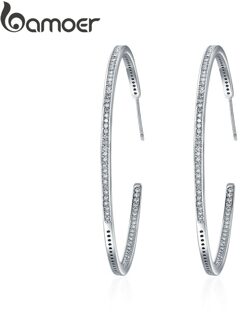 Bamoer Zilver Kleur Lichtgevende Clear Cz Cirkel Hoepel Oorbellen Voor Vrouwen Oorbellen Sieraden YIE115