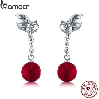 BAMOER Zomer Collectie 100% 925 Sterling Zilver Zomer Fruit Red Crystal Oorbellen voor Vrouwen Fijne Zilveren Sieraden SCE356