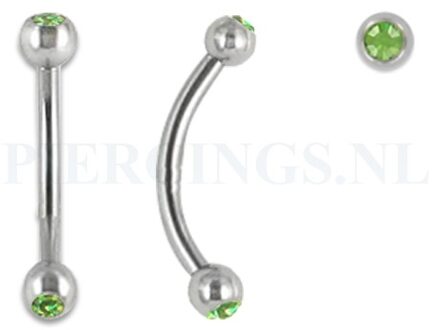 Banana 1.2 mm chirurgisch staal met groen kristal 8 mm + 3 mm bal