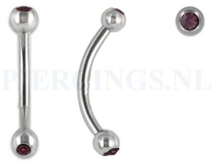 Banana 1.2 mm chirurgisch staal met paars kristal 10 mm + 3 mm bal