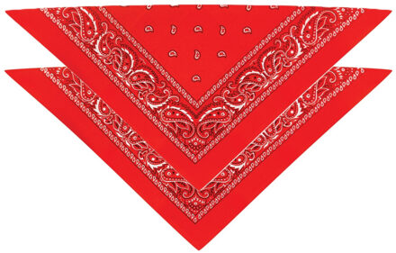 Bandana - 2x - rood - boeren zakdoek - dames/heren - driehoek - cowboy verkleedkleding
