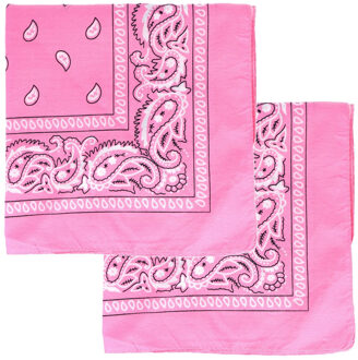 Bandana - 2x - roze - boeren zakdoek - dames/heren - vierkant - cowboy verkleedkleding