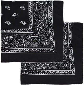 Bandana - 2x - zwart - boeren zakdoek - dames/heren - vierkant - cowboy verkleedkleding