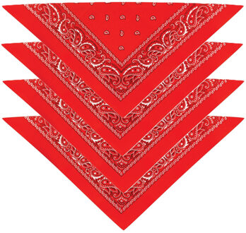 Bandana - 4x - rood - boeren zakdoek - dames/heren - driehoek - cowboy verkleedkleding