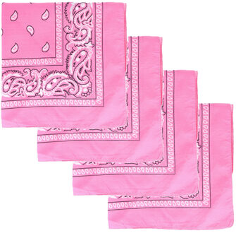 Bandana - 4x - roze - boeren zakdoek - dames/heren - vierkant - cowboy verkleedkleding