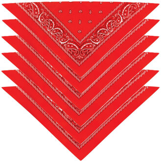 Bandana - 6x - rood - boeren zakdoek - dames/heren - driehoek - cowboy verkleedkleding