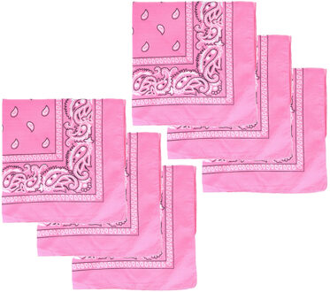 Bandana - 6x - roze - boeren zakdoek - dames/heren - vierkant - cowboy verkleedkleding