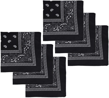 Bandana - 6x - zwart - boeren zakdoek - dames/heren - vierkant - cowboy verkleedkleding