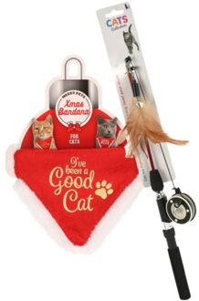 Bandana halsband rood - met speelgoed hengel - voor katten/poezen - kerstcadeau