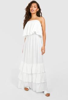 Bandeau Ruffle Maxi Dress, White - 18