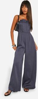 Bandeau Tailored Plissé Jumpsuit, Navy - 42