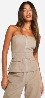 Bandeau Utility Geweven Top Met Riem, Khaki - 38