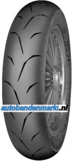 Banden Mitas MC34 ( 120/70-12 TL 51P Achterwiel, Rubbermengsel Super Soft, Voorwiel ) zwart