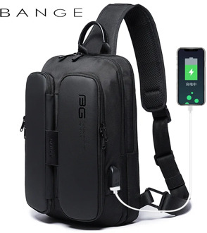 BANGE Men's Chest Pack Casual Crossbody Bags Male USB Charging Shoulder Bag Oxford Messenger Bag Waterproof Large Capacity 2020