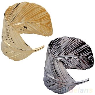 Bangle Brede Manchet Geopend Gold Metal Leaf Armband voor Vrouwen C7CL zwart
