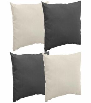 Bank/sier/tuin kussens voor binnen/buiten set 4x stuks beige/antraciet 40 x 40 cm - Sierkussens Blauw