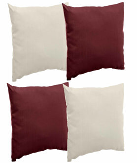 Bank/sier/tuin kussens voor binnen/buiten set 4x stuks beige/bordeaux rood 40 x 40 cm - Sierkussens