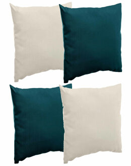 Bank/sier/tuin kussens voor binnen/buiten set 4x stuks beige/emerald groen 40 x 40 cm - Sierkussens