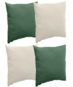 Bank/sier/tuin kussens voor binnen/buiten set 4x stuks beige/groen 40 x 40 cm - Sierkussens