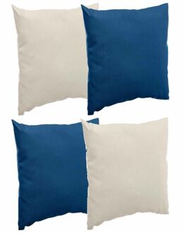 Bank/sier/tuin kussens voor binnen/buiten set 4x stuks beige/indigo blauw 40 x 40 cm - Sierkussens