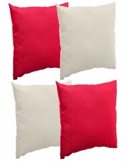 Bank/sier/tuin kussens voor binnen/buiten set 4x stuks beige/rood 40 x 40 cm - Sierkussens