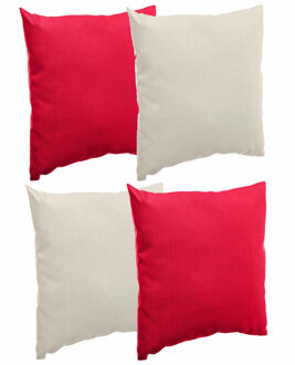 Bank/sier/tuin kussens voor binnen/buiten set 4x stuks beige/rood 40 x 40 cm
