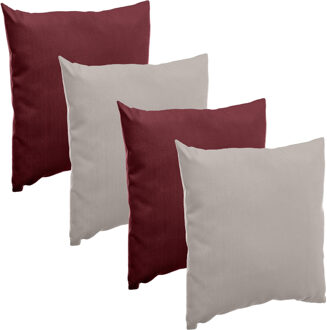 Bank/sier/tuin kussens voor binnen/buiten set 4x stuks bordeaux rood/taupe 40 x 40 cm - Sierkussens