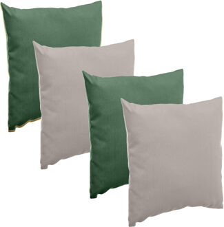 Bank/sier/tuin kussens voor binnen/buiten set 4x stuks emerald groen/taupe 40 x 40 cm - Sierkussens