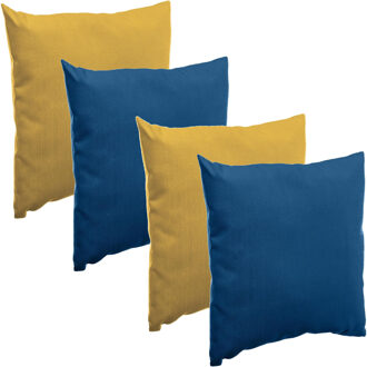 Bank/sier/tuin kussens voor binnen/buiten set 4x stuks geel/blauw 40 x 40 cm - Sierkussens