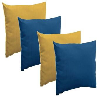 Bank/sier/tuin kussens voor binnen/buiten set 4x stuks geel/blauw 40 x 40 cm - Sierkussens