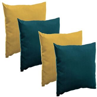 Bank/sier/tuin kussens voor binnen/buiten set 4x stuks geel/emerald groen 40 x 40 cm - Sierkussens